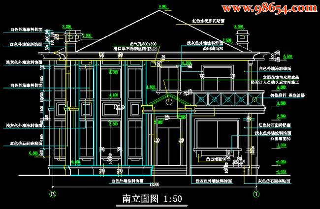 两层苏州园林别墅施工详图正立面图