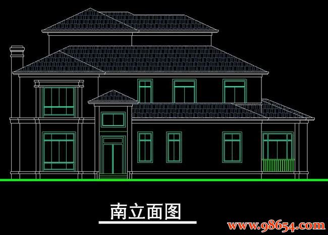 首层面积352平方米3层独栋别墅设计施工图正立面图