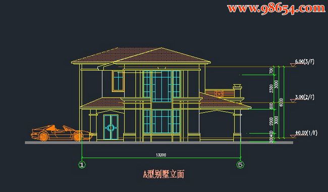 三套别墅CAD图纸正立面图