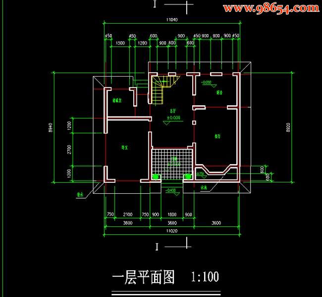 首层面积97平方米2层小别墅建筑方案图一楼平面图