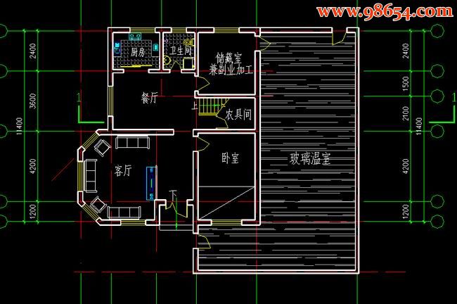 两层3室3厅2卫村镇住宅方案设计一楼平面图