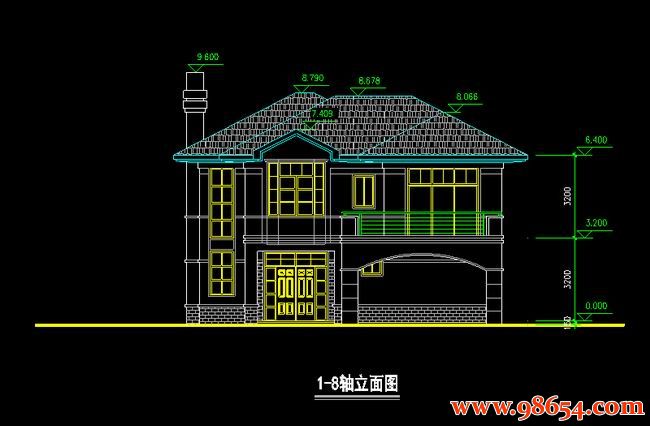 首层面积120平方米2层别墅平立面施工图正立面图