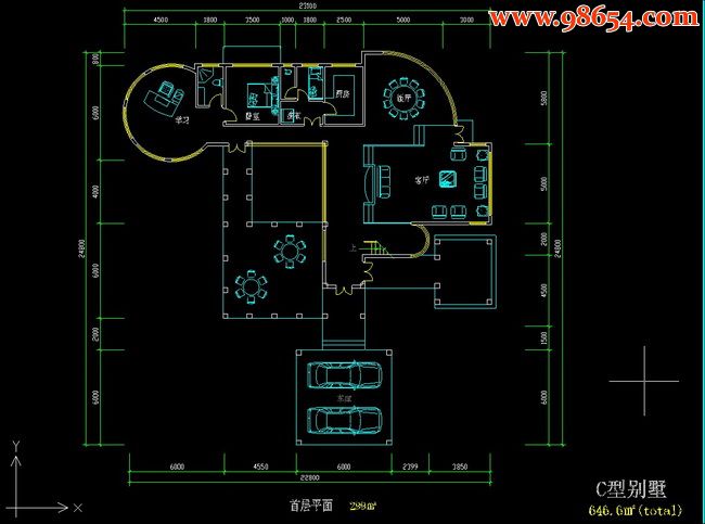 三层646平米别墅设计施工图一楼平面图