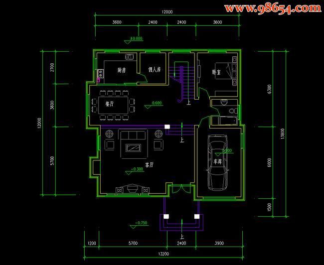 两层5室2厅3卫南方自建C型别墅设计图一楼平面图