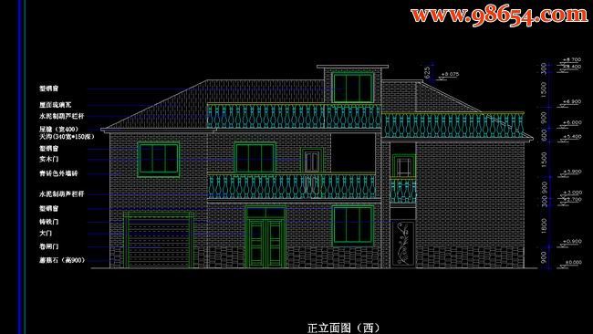 两层农村住宅旧房改造正立面图