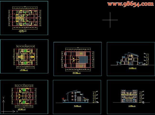 三层农村双拼别墅设计CAD图全套预览图