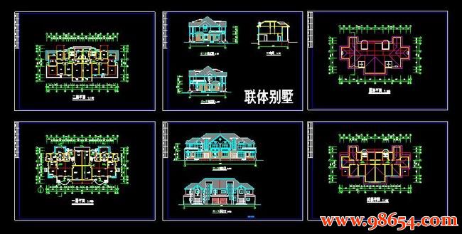 首层面积453平方米2层联体别墅设计施工图全套预览图