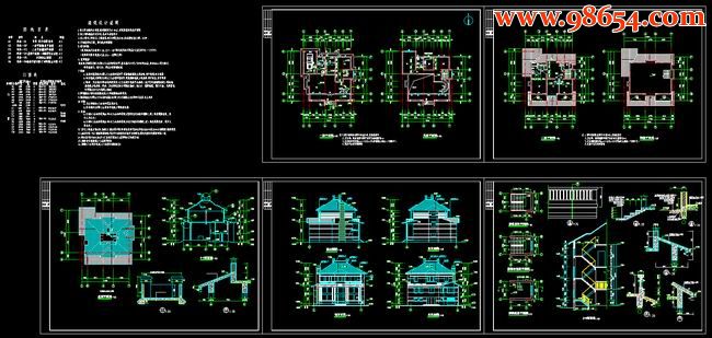 两层春天花园别墅建筑图全套预览图