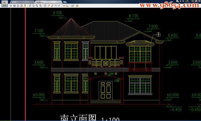 两层农村现代别墅施工图正立面图