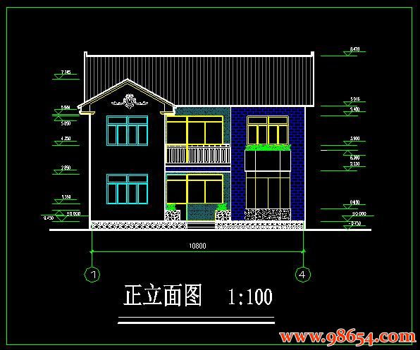 首层面积97平方米2层农村小别墅建筑方案图正立面图