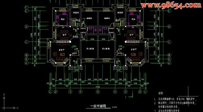 三层5室4厅4卫双拼别墅建筑施工图一楼平面图