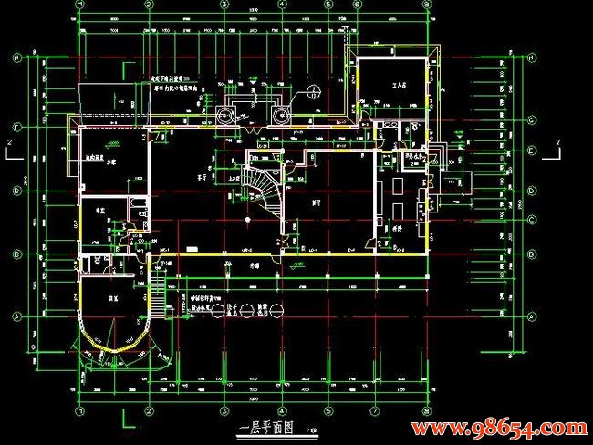 首层面积773平方米三层豪华别墅建筑施工图一楼平面图