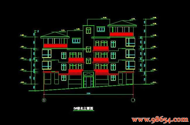 首层面积365平方米3层别墅建筑施工图正立面图