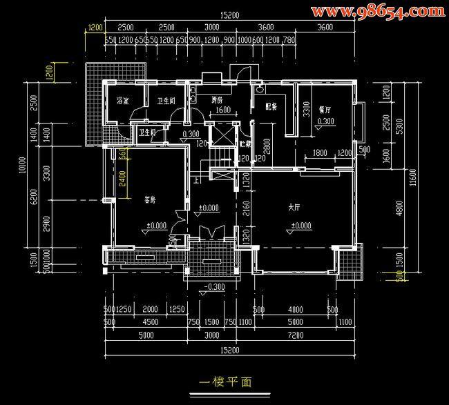 两层3室3厅4卫别墅建施结施全套一楼平面图