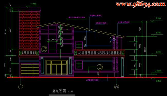 两层景区自建别墅二设计图正立面图