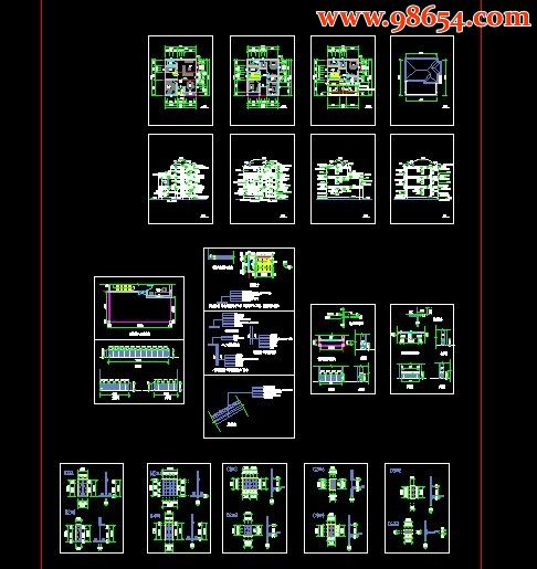 新农村三层别墅CAD图 全套预览图