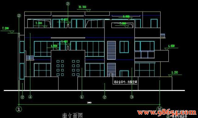 首层面积307平方米3层联排别墅施工图正立面图