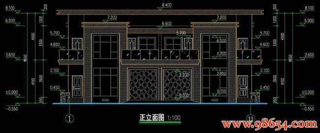 首层面积198平方米2层双拼别墅设计图正立面图