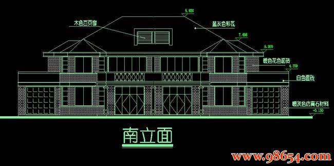 首层面积210平方米2层双拼带车库带屋顶花园cad格式图纸正立面图