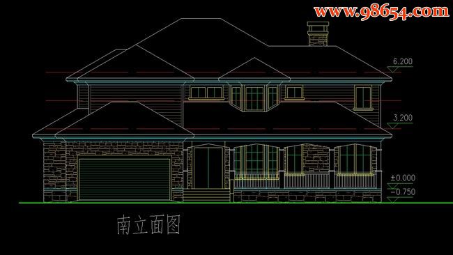 两层418平米乡村别墅设计施工图正立面图