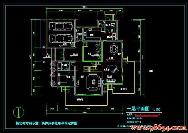 首层面积282平方米2层别墅设计施工图一楼平面图