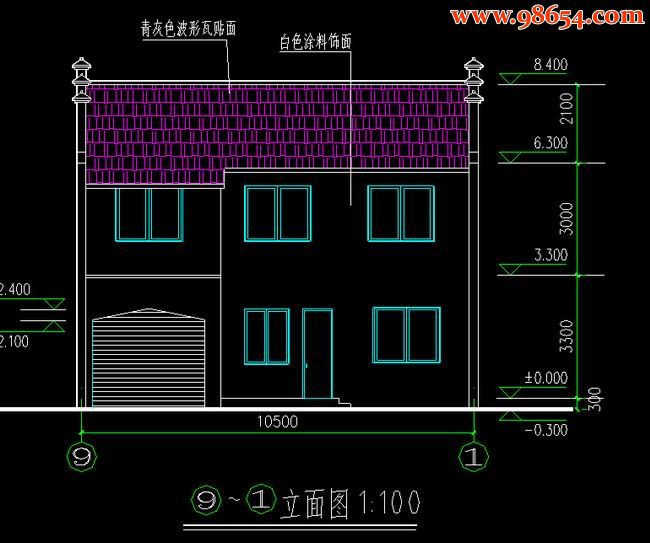 两层137平米陕北农村施工图正立面图