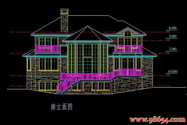 首层面积257平方米2层坡地独栋别墅方案设计正立面图