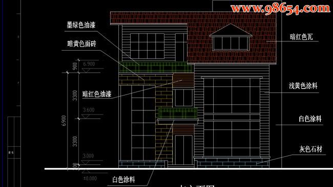 两层282平米独栋C型别墅施工图正立面图