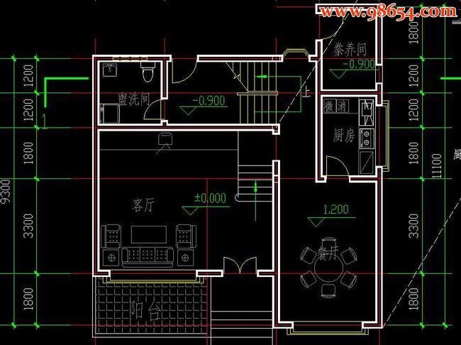 农村三层小康住宅建筑图一楼平面图