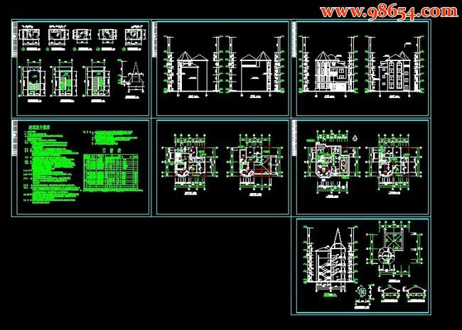 四层别墅建施图 全套预览图