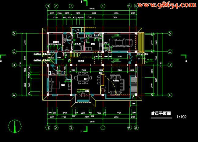 首层面积176平方米2层别墅施工图一楼平面图