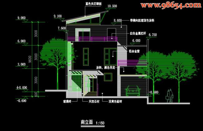 三层225平米A型别墅施工图正立面图