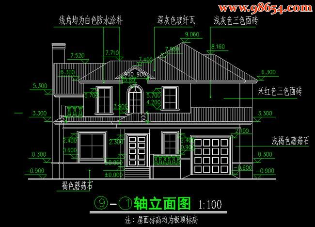 两层262平米东南住宅施工图正立面图