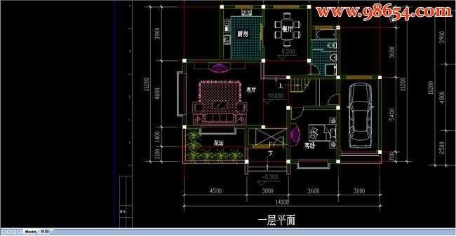 两层6室2厅3卫高档式D户型别墅设计图一楼平面图