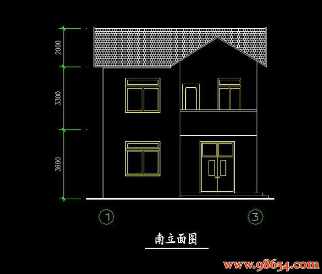 首层面积77平方米2层小型别墅施工图正立面图