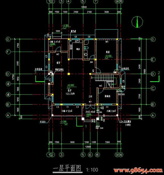 首层面积152平方米2层农村别墅设计施工图一楼平面图