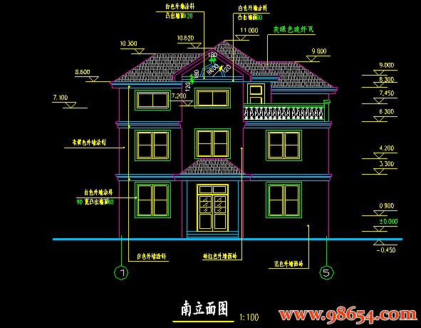 首层面积138平方米2层私宅设计建筑施工图正立面图