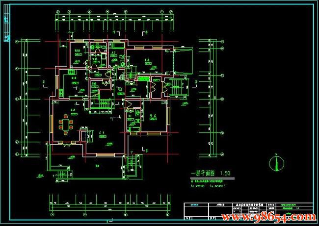 首层面积248平方米2层别墅建筑施工图一楼平面图