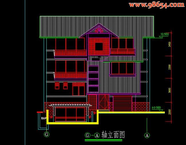 首层282平方米2层别墅建筑施工图正立面图