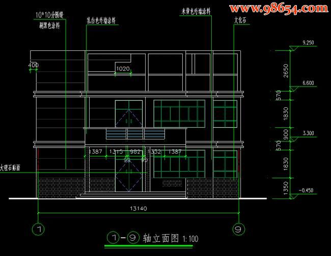 两层4室3厅2卫农村自建房设计施工图正立面图