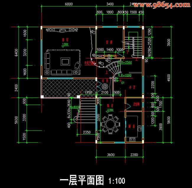 三层181平米新潮别墅方案一楼平面图