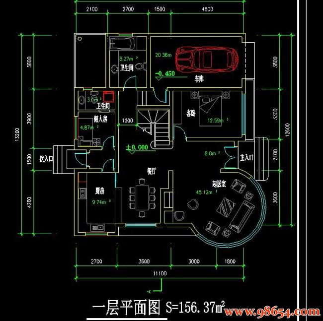 首层面积146平方米2层独立别墅全套施工图一楼平面图