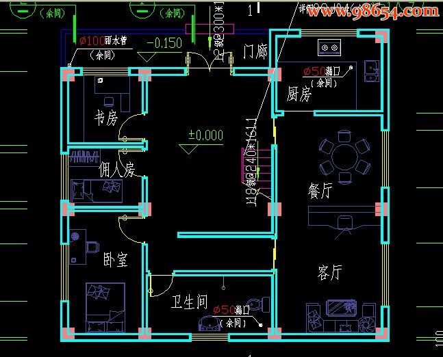 南方某别墅区二层别墅建施图 一楼平面图