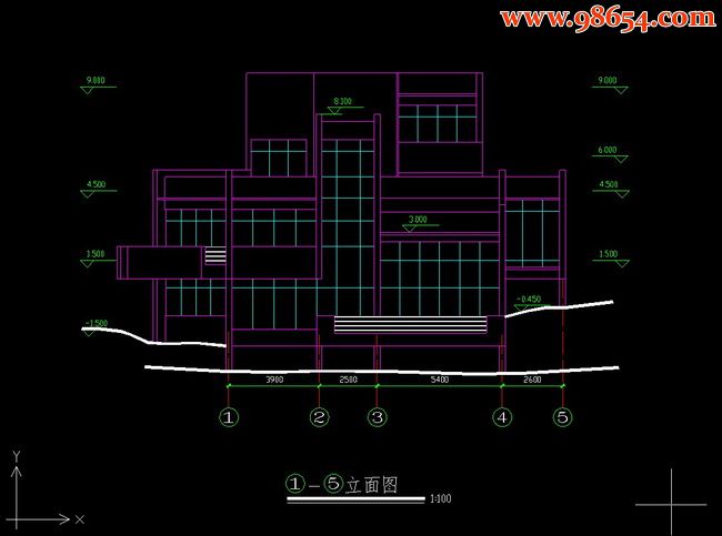 三层6室3厅8卫度假区别墅建筑方案正立面图