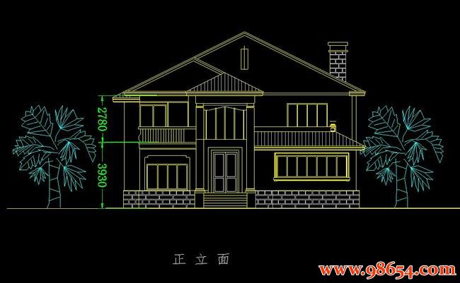 首层面积147平方米2层H型别墅设计方案正立面图