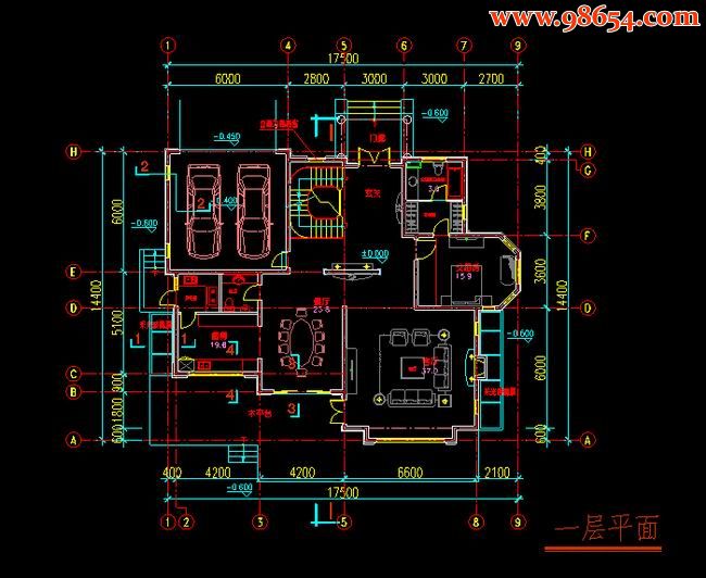 二层4室2厅5卫顶级豪华别墅一楼平面图