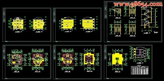 农村三层别墅设计CAD图全套预览图