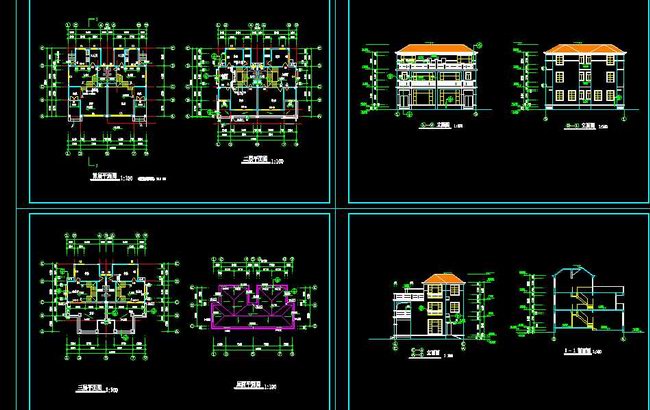 三层双拼连体别墅图纸全套预览图