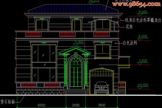 首层160平米3层别墅建施图正立面图