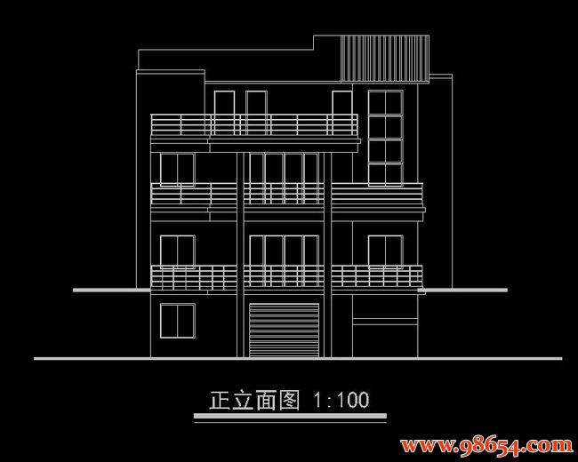  首层面积175平方米3层6室4厅5卫别墅施工图正立面图